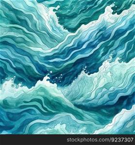Watercolor ocean wave background. Illustration Generative AI
