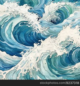Watercolor ocean wave background. Illustration Generative AI 