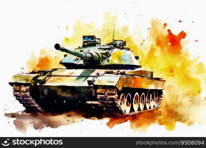 Watercolor of a tank on a white background created with generative AI technology