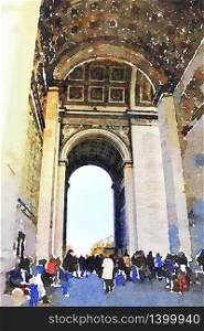 watercolor of the ceiling of the arc de triomphe in Paris on an autumn day. watercolor of the ceiling of the arc de triomphe in Paris