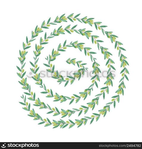 Watercolor olive swirl wreath. Isolated illustration on white background. Organic and natural concept.