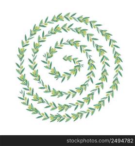 Watercolor olive swirl wreath. Isolated illustration on white background. Organic and natural concept.