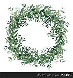 Watercolor olive wreath. Isolated illustration on white background. Organic and natural concept.