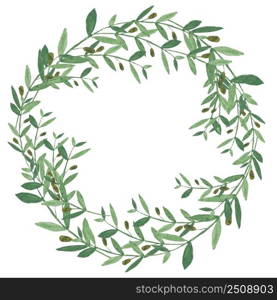 Watercolor olive wreath. Isolated illustration on white background. Organic and natural concept.