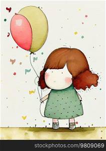 Watercolor Painted happy Birthday Childish Greeting Card Illustration AI Generative