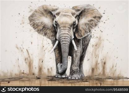 Watercolor painting of a big elephant on a white background