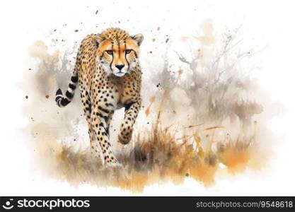 Watercolor painting of a cheetah on a white background