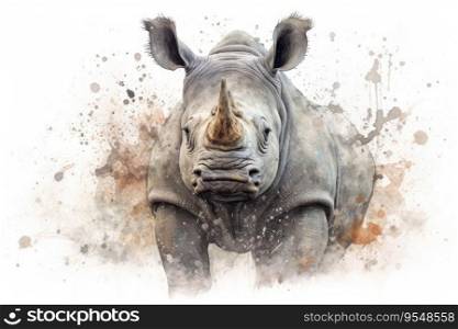 Watercolor painting of a Rhino on a white background