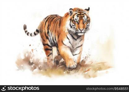 Watercolor painting of a Tiger on a white background
