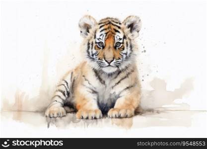Watercolor painting of a Tiger on a white background
