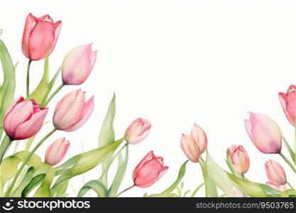 Watercolor painting of blooming tulip flowers