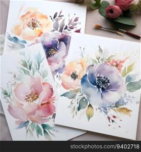 Watercolor painting of flowers on paper. Hand-drawn illustration.
