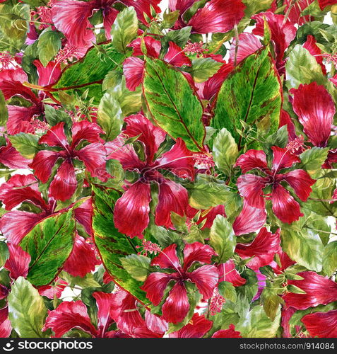 Watercolor painting of flowers, seamless pattern on dark background,