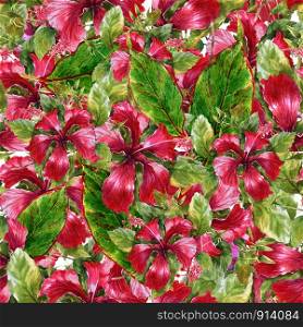 Watercolor painting of flowers, seamless pattern on dark background,