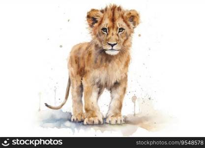Watercolor painting of lion cubs on a white background