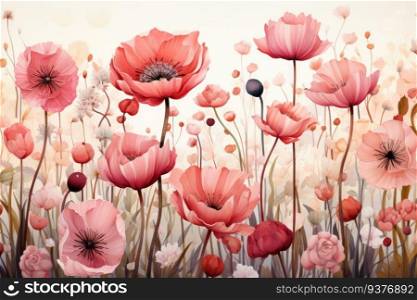 Watercolor painting of red poppies. Generative AI