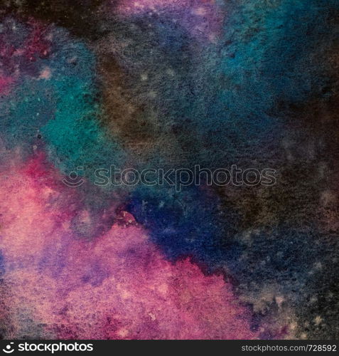 Watercolor painting space background, Abstract galaxy watercolor hand painting,Cosmic night with star textured background