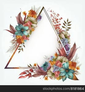 Watercolor pastel colorful drawing in triangle shape decorate with dried various flowers frame. Finest generative AI.. Watercolor pastel colorful drawing in triangle shape.