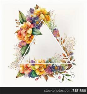 Watercolor pastel colorful drawing in triangle shape decorate with dried various flowers frame. Finest generative AI.. Watercolor pastel colorful drawing in triangle shape.