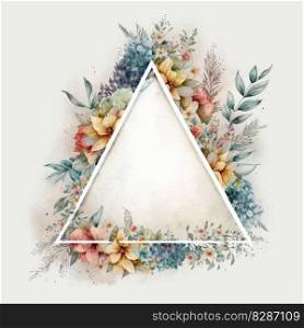 Watercolor pastel colorful drawing in triangle shape decorate with dried various flowers frame. Finest generative AI.. Watercolor pastel colorful drawing in triangle shape.