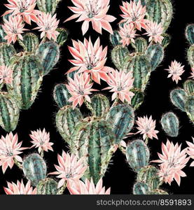 Watercolor pattern with cactus . Illustration. Watercolor pattern with cactus . 