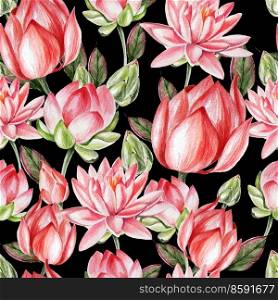 Watercolor pattern with lotus. Illustration. Watercolor pattern with lotus.