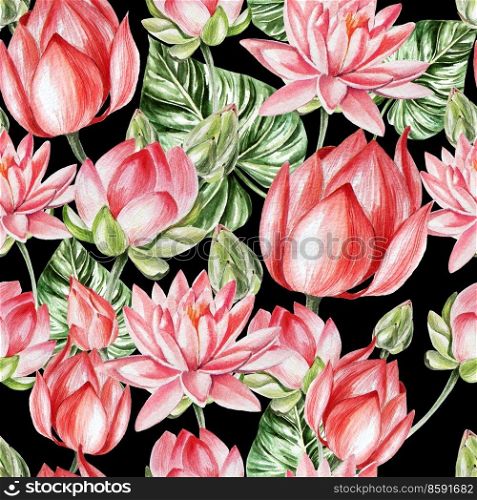 Watercolor pattern with lotus. Illustration. Watercolor pattern with lotus.