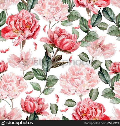 Watercolor pattern with peony flowers. Illustration. Watercolor pattern with peony flowers. 