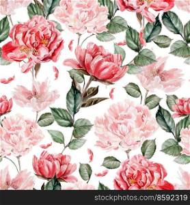 Watercolor pattern with peony flowers. Illustration. Watercolor pattern with peony flowers. 