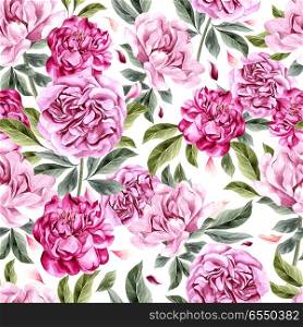 Watercolor pattern with peony flowers . . Watercolor pattern with peony flowers . Illustration