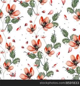 Watercolor pattern with poppy flowers. Illustration. Watercolor pattern with poppy flowers.