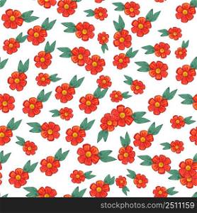 Watercolor pattern with red flowers and some floral elements isolated on white background.