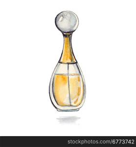 Watercolor perfume bottle. Beautiful perfume bottle. Hand drawn Painting. Watercolor illustration