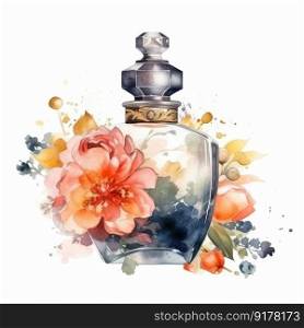 Watercolor perfume with flowers. Illustration Generative AI