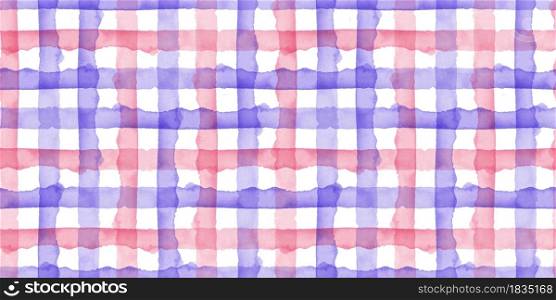 Watercolor Pink Blue Check Geometric Seamless Pattern Background. Plaid in Watercolour Color. Hand Painted Simple Design with Stripes. Watercolor Pink Blue Check Geometric Seamless Pattern Background. Plaid in Watercolour Color. Hand Painted Simple Design with Stripes.