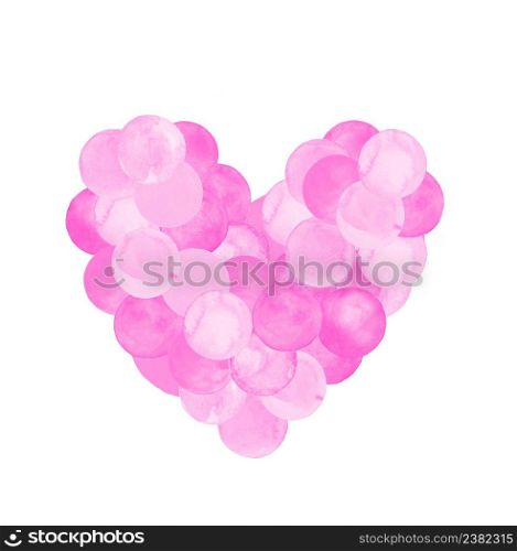 Watercolor pink confetti heart. Heart watercolor drawing. Watercolor artistic pink heart