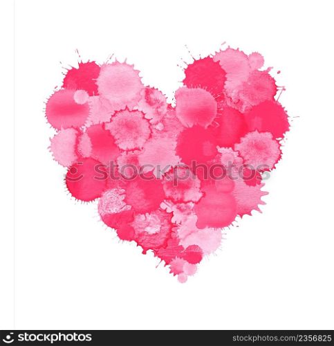 Watercolor pink heart illustration. Heart watercolor drawing. Watercolor pink heart