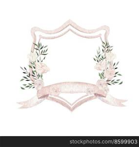 Watercolor pink  wedding emblems. Illustration. Watercolor pink  wedding emblems. 