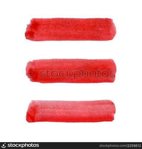 Watercolor red closeup textured strokes isolated on white. Watercolor red textured strokes isolated on white