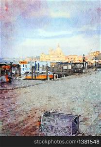 Watercolor representing the view of one of the cathedrals of Venice. the view of one of the cathedrals of Venice