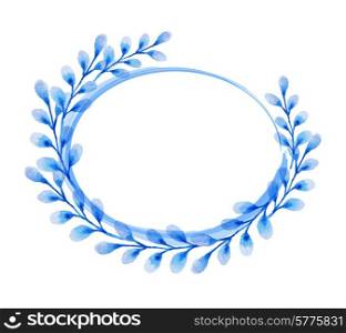 Watercolor round blue floral frame