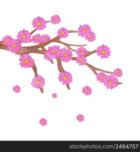 Watercolor sakura branch with blooming flowers. Illustration isolated on white background.