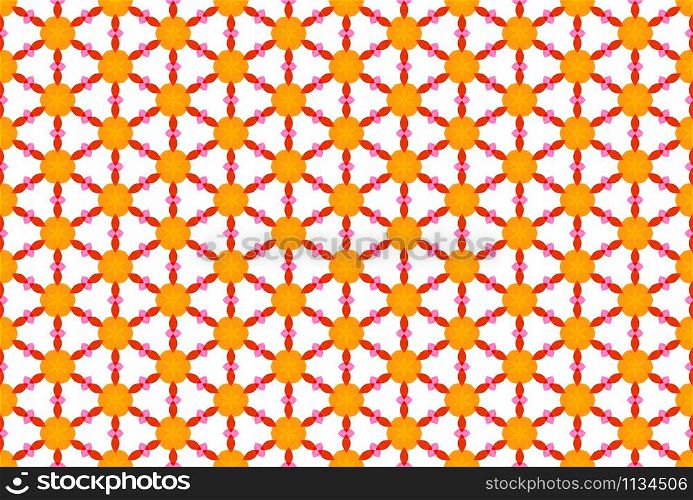 Watercolor seamless geometric pattern design illustration. Background texture. In pink, red, orange and yellow colors on white background.