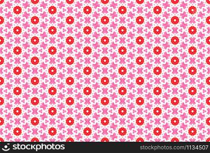 Watercolor seamless geometric pattern design illustration. Background texture. In pink and red colors on white background.
