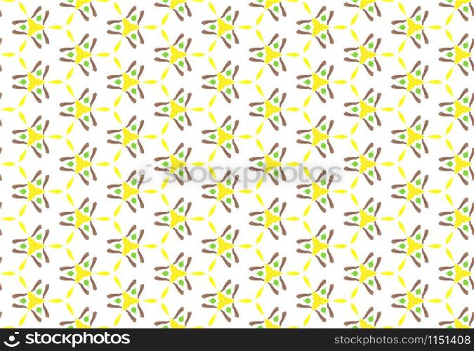 Watercolor seamless geometric pattern design illustration. Background texture. In yellow, green and brown colors on white background.