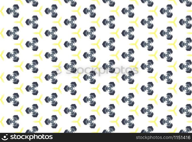 Watercolor seamless geometric pattern design illustration. Background texture. In grey, black and yellow colors on white background.