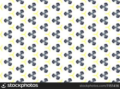 Watercolor seamless geometric pattern design illustration. Background texture. In grey, black and yellow colors on white background.