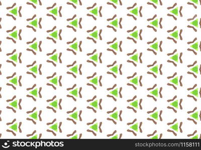 Watercolor seamless geometric pattern design illustration. Background texture. In green and brown colors on white background.