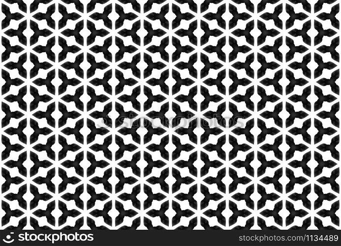 Watercolor seamless geometric pattern design illustration. Background texture. In black and white colors.