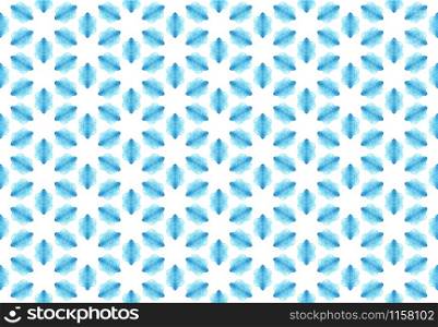 Watercolor seamless geometric pattern design illustration. Background texture. In blue and white colors.